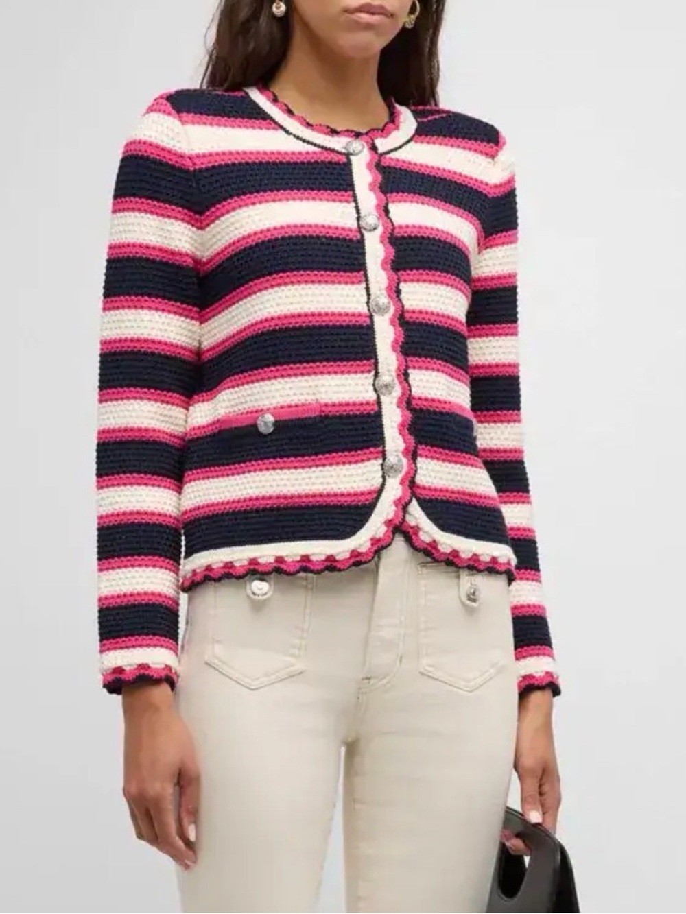 Veronica Beard "Sabelle" Sweater Jacket
Pink, Navy & Cream